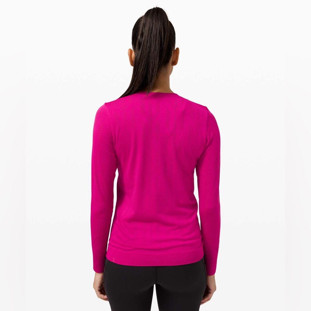 Lululemon Swiftly Breathe Long Sleeve Fletching Lines Ripened Raspberry Sz 10 - Picture 2 of 8